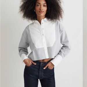 Madewell Oxford Cropped Tuxedo Shirt in Stripe